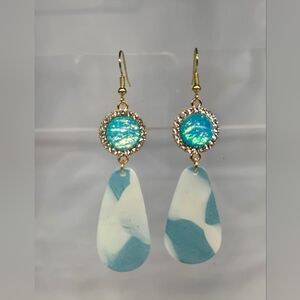 Chic Gold and Blue Dangle Earrings